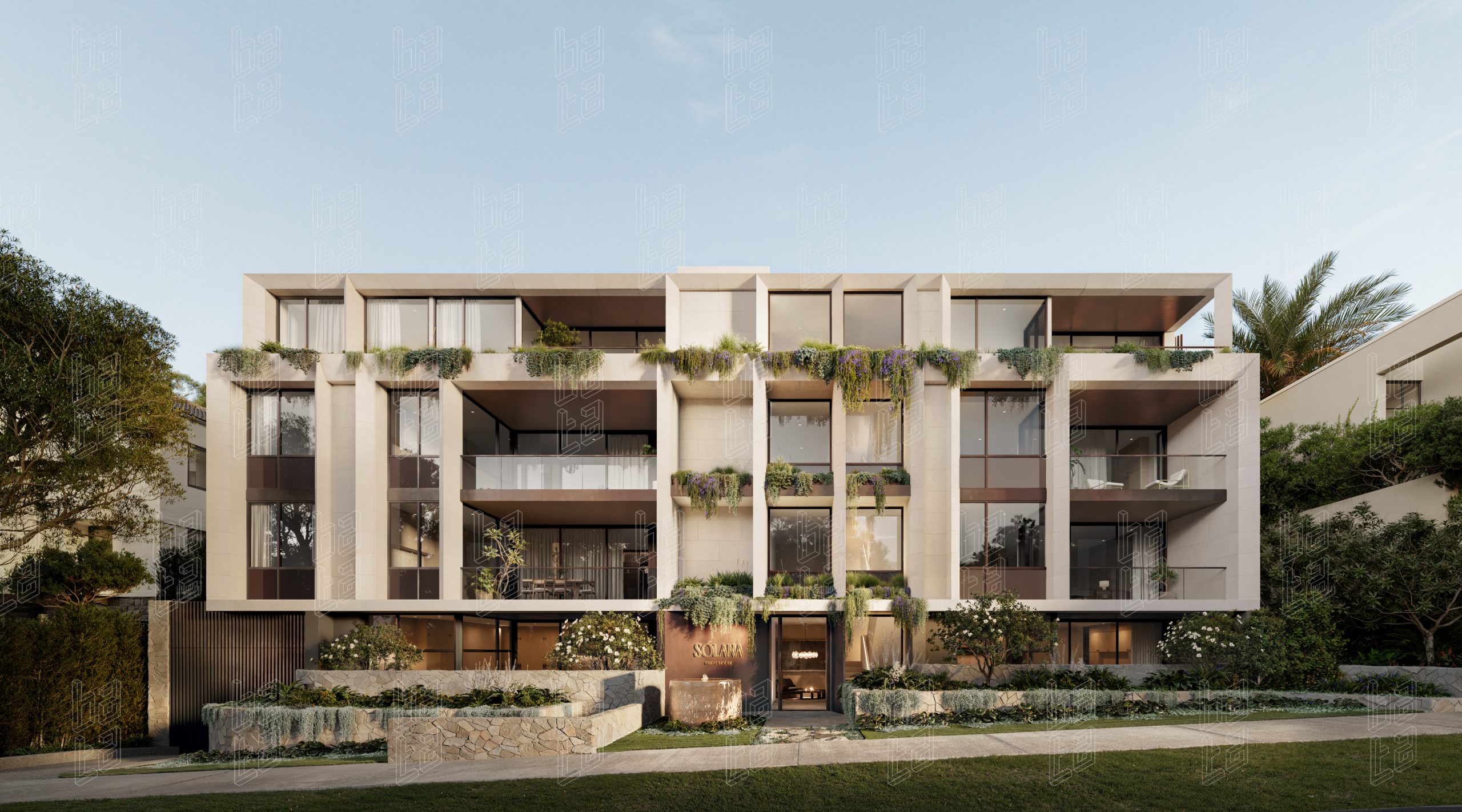 Architectural visualisation of Solana’s front facade in Bellevue Hill, Sydney
